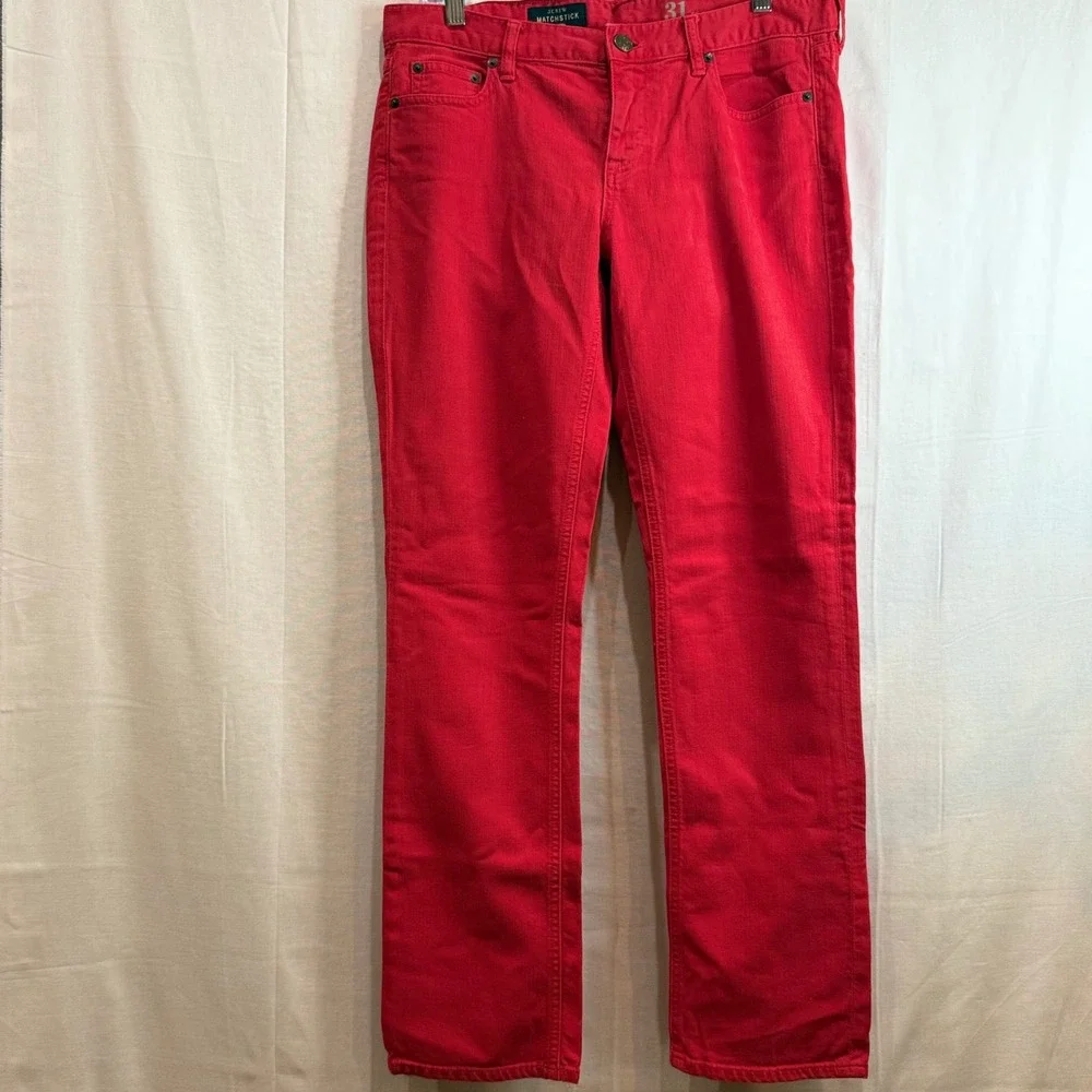 J. Crew Matchstick Jeans Womens 31 Regular Red Straight Leg Denim Pants 36075